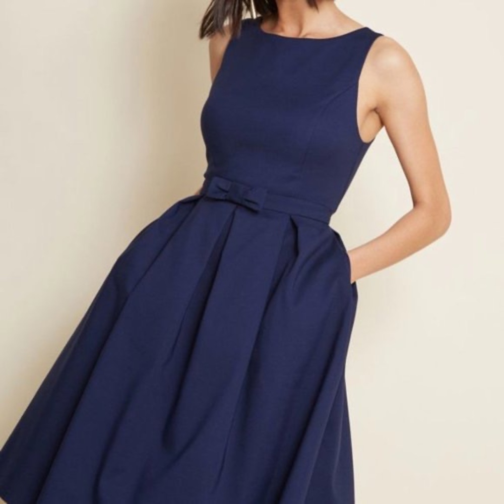 Liza Luxe Polish Aplenty Fit and Flare sleeveless navy blue dress from ModCloth